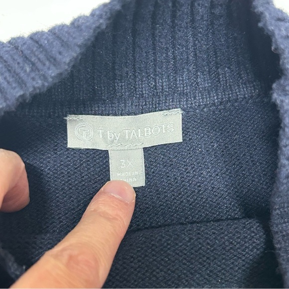 T by Talbots Coolmax Drop Shoulder Turtleneck Sweater Stripes Blue Buttons Sz 3X - Picture 7 of 7